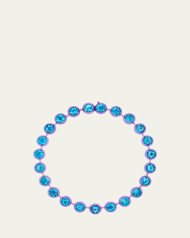 18K White Gold Purple Riviere Necklace with Swiss Topaz